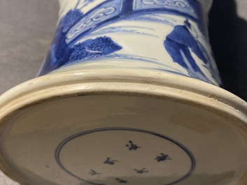 A Chinese blue and white 'gu' 'riders on horseback' vase, Kangxi